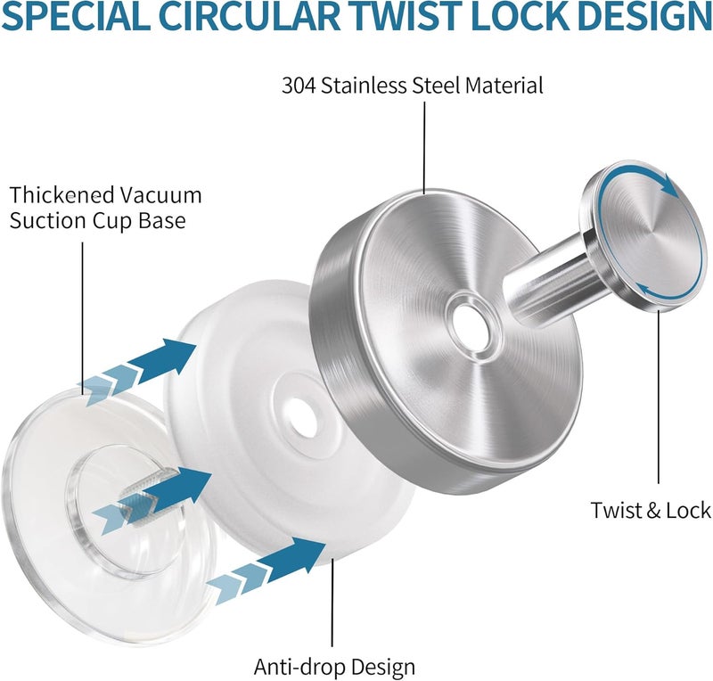 Deluwire Suction Cup Hooks for Shower, Shower Hooks for Bath Robe, Mirror, Tile, Window Glass, Towel Hooks Removable for Bathroom Wall, 3 Packs-Silver - Image 3